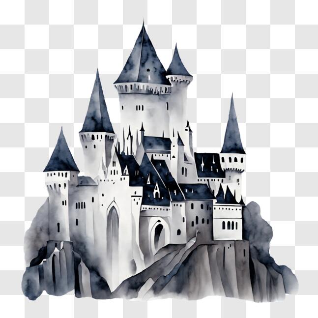 Download Black and White Castle with Towers and Turrets PNGs Online ...