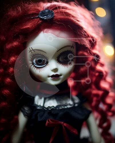 Superbe poupée rousse avec maquillage noir photo stock