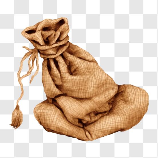 Download Brown Sack Bag with Tassels and String PNG Online
