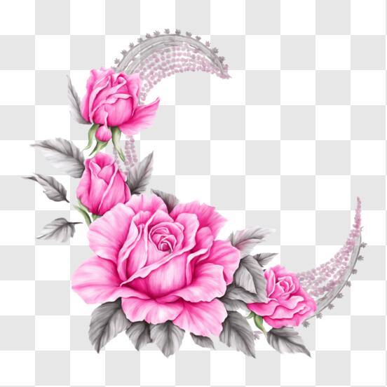 Pink Rose Crescent Shape Decoration Png