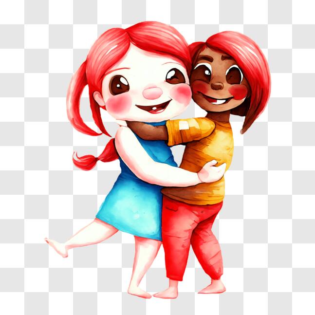 Scarica Illustrazione a cartone animato di due ragazze che si abbracciano  PNG Online - Creative Fabrica