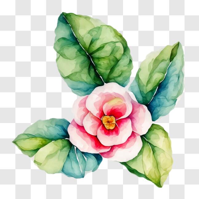 Download Pink Watercolor Flower with Green Leaves PNGs Online ...