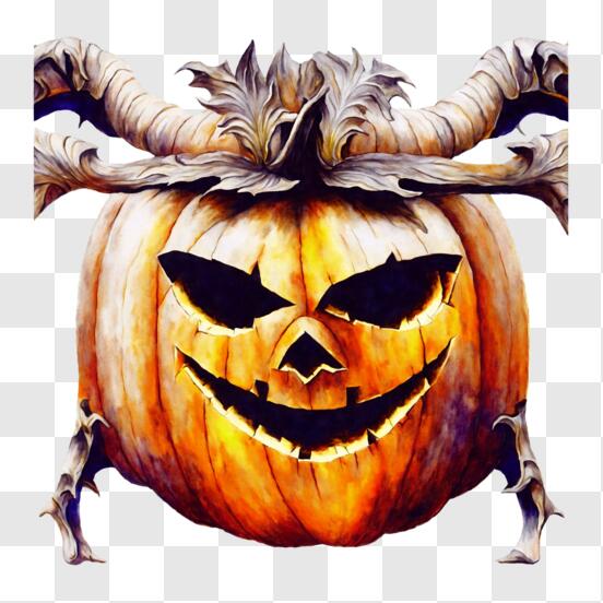 Abóbora Assustadora De Halloween Com Chifres PNG , Ilustração