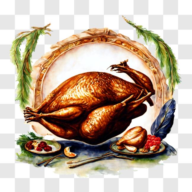 Download Thanksgiving Dinner Table with Elaborately Decorated Turkey ...