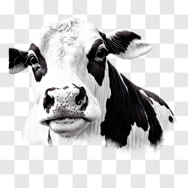 Download Close-Up of a Cow's Face in Black and White PNG Online ...