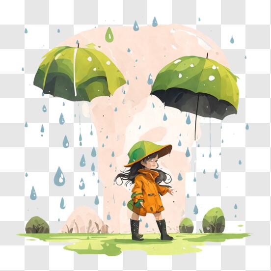 Descarga Niña disfrutando de la lluvia bajo un paraguas PNG En Línea -  Creative Fabrica