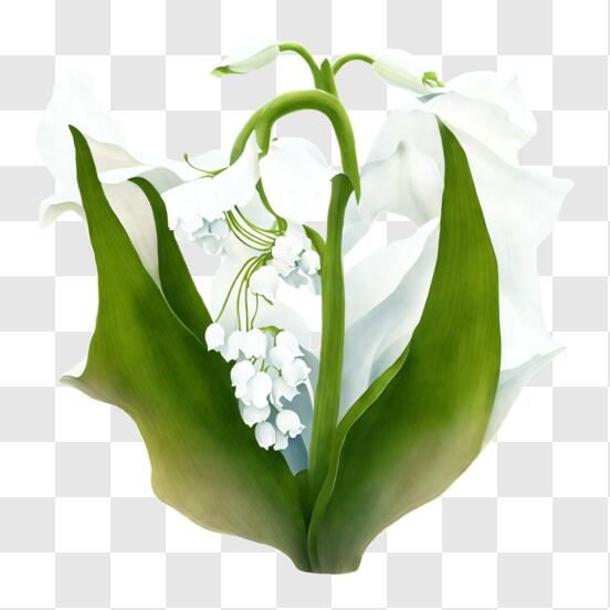 Download Beautiful White Flower with Green Stems and Leaves PNG Online -  Creative Fabrica