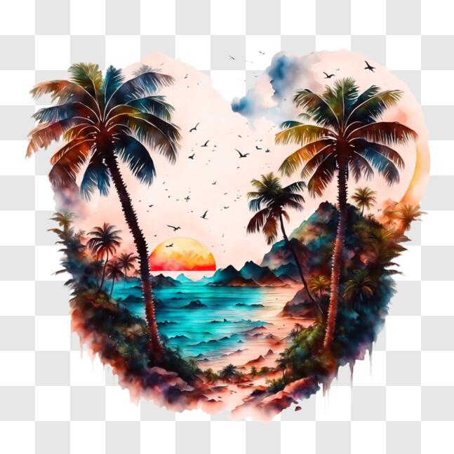 Download Beautiful Tropical Beach with Palm Trees and Sunset PNG Online ...