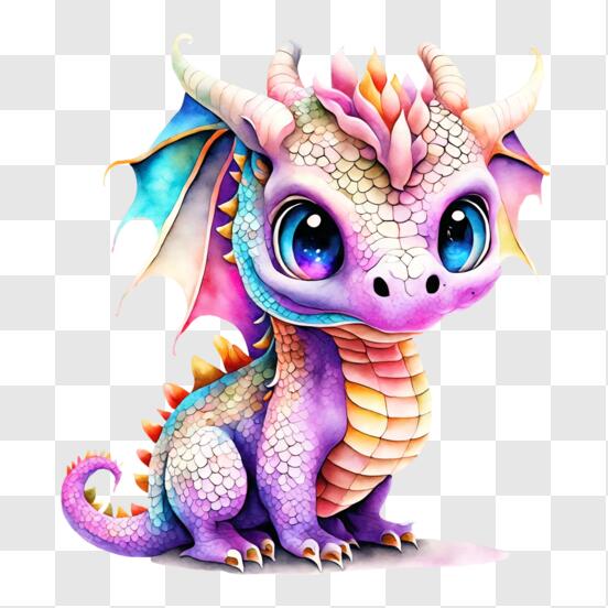 Download Cute Baby Dragon with Purple and Pink Wings on a Black ...