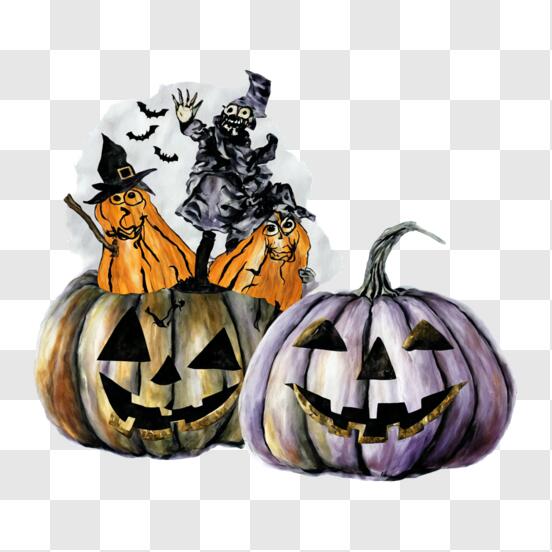 Desenho de personagens de desenhos animados de halloween com abóboras para  colorir e imprimir