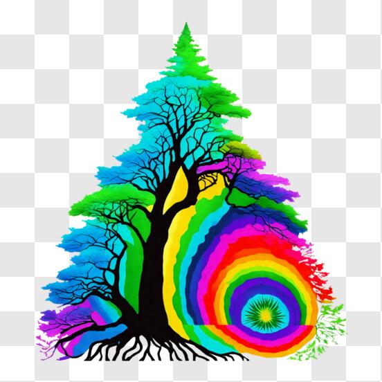 Télécharger Peinture d'arbre vibrant avec fond en spirale arc-en-ciel PNG  En Ligne - Creative Fabrica