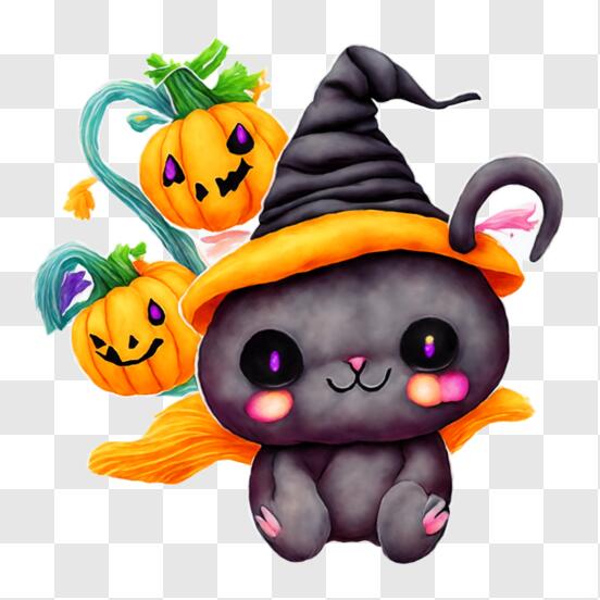 Bruxa de halloween com gato fofo