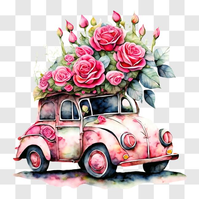 Download Romantic Pink Car with Flower Decoration PNG Online - Creative ...