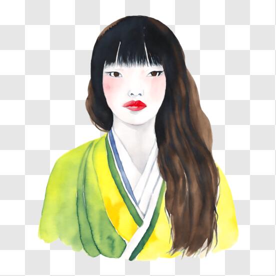 Scarica Elegante Donna in Kimono Giallo PNG Online - Creative Fabrica
