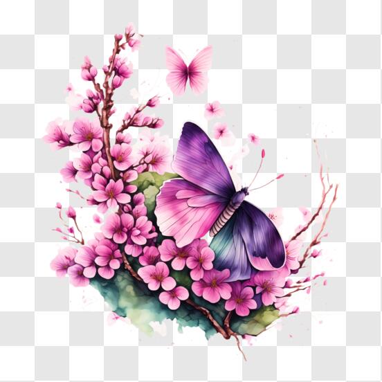 Uma página para colorir de um pônei com uma flor e borboleta