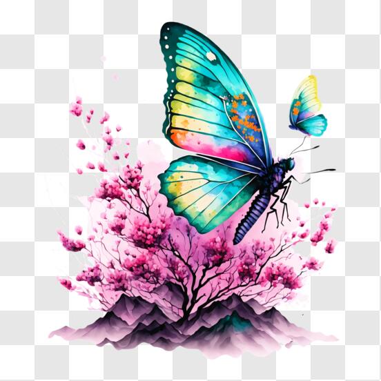 Premium PSD  Three colorful butterflies separated on a transparent  background