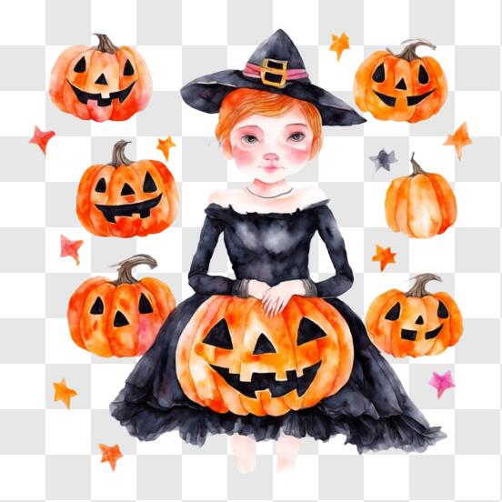 Bruxa bonita segura uma ilustração de halloween jakc o lantern