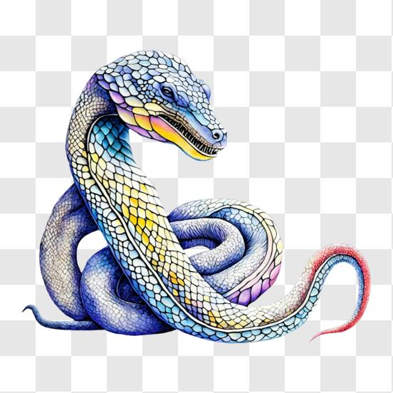 Snake on white isolated background. Watercolor illustration of venomous  Serpent. Hand drawn clip art of occult Viper. Drawing of green python.  Sketch of cobra poisonous animal. Painting of anaconda Stock Photo -