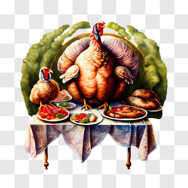 Download Thanksgiving Dinner with Two Turkeys PNGs Online - Creative ...