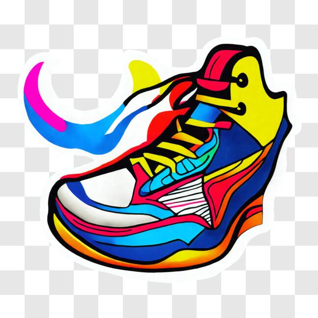 Download Colorful Shoe with Abstract Design on Black Background PNG ...
