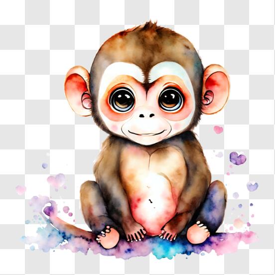 Baixe Macaco de desenho animado adorável com grandes olhos azuis PNG -  Creative Fabrica