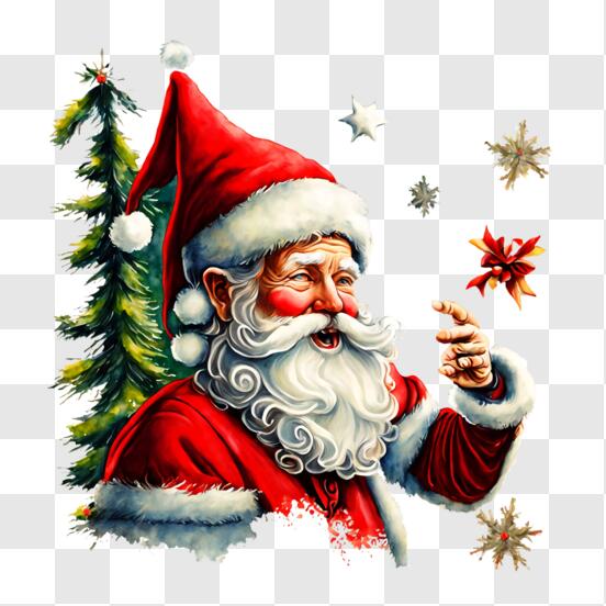 Download Santa Claus Drawing with Stars, Reindeer, and Christmas Trees PNG  Online - Creative Fabrica