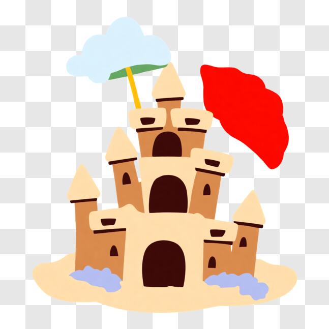 Download Sand Castle with Umbrella - Beach Scene PNG Online - Creative ...