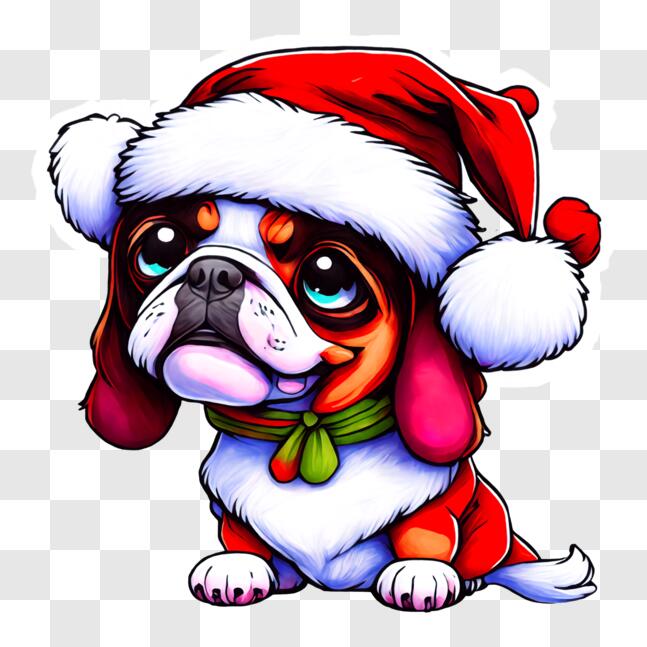 Download Cartoon Dog with Santa Claus Hat PNG Online - Creative Fabrica