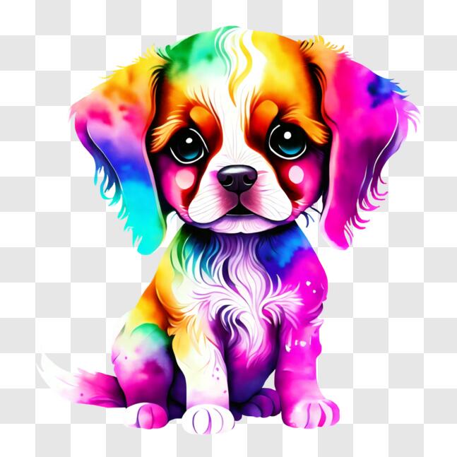 Download Colorful Puppy with Expressive Eyes and Rainbow Coat PNG ...