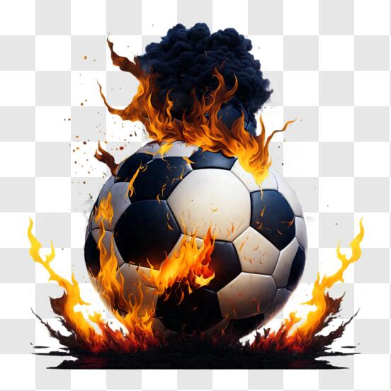 Jogadores de futebol com uma bola de futebol ardente durante a partida