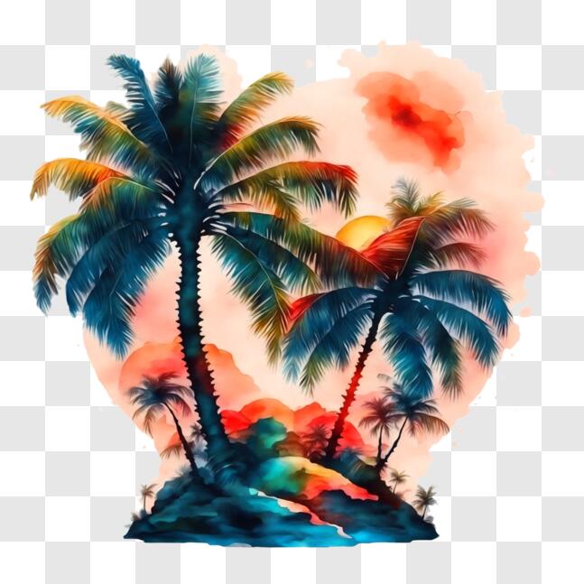 Download Tropical Island with Palm Trees and Sunset PNGs Online ...