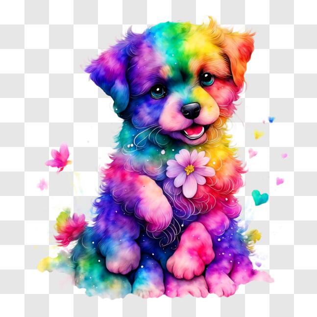 Download Colorful Dog with Flowers Sitting on Top PNG Online - Creative