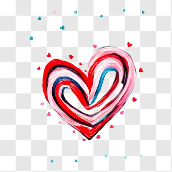 Download Heart-shaped Drawing with Red, Blue, and White Colors PNG