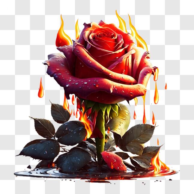 Download Burning Red Rose Artwork with Water Background PNGs Online ...