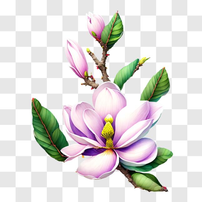 Download Beautiful Pink Magnolia Flower with Green Leaves PNGs Online ...