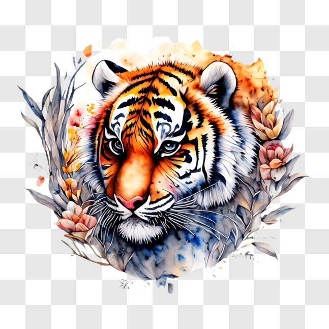 Download Orange Tiger with Flowers - Artistic Wildlife Representation ...