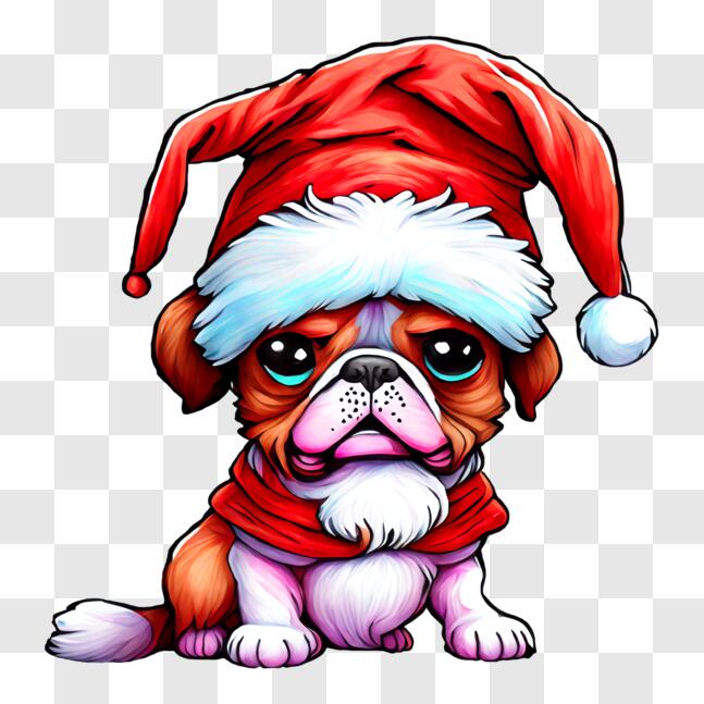Download Cartoon Pug Dog Wearing Santa Claus Hat PNG Online - Creative  Fabrica