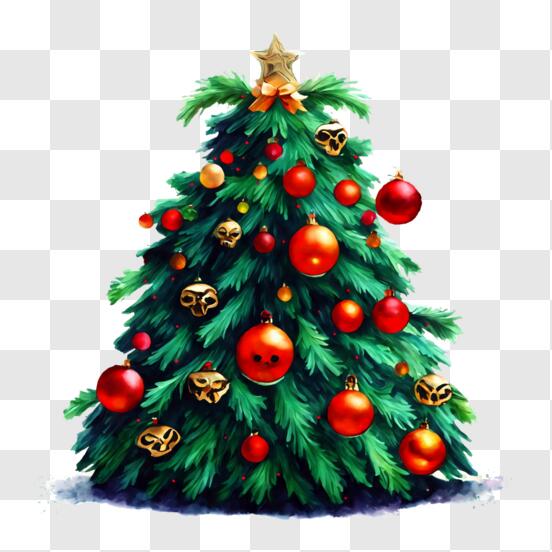 Festlicher Weihnachtsbaum mit bunten Ornamenten PNG online