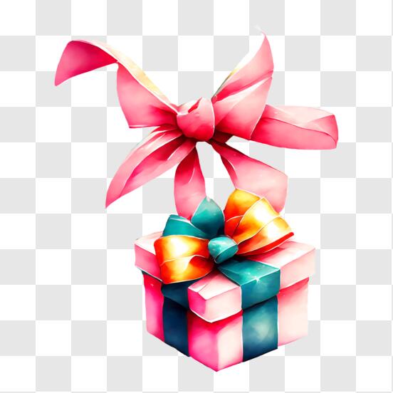 Download Beautiful Picture of a Wrapped Gift Box with Red Ribbon PNG Online  - Creative Fabrica