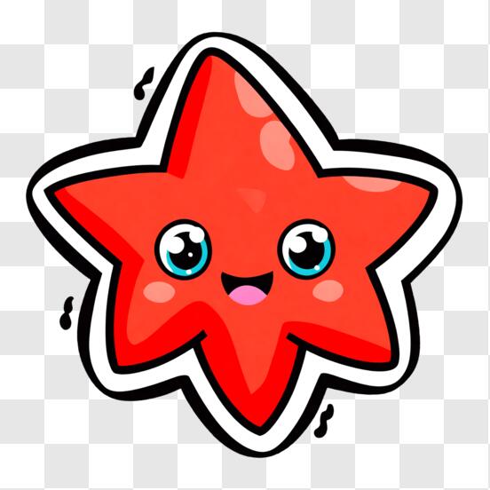 Niedlicher roter Stern-Aufkleber mit lächelndem Gesicht und großen Augen  PNG online herunterladen – Creative Fabrica