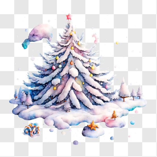 Baixe Decoração de Árvore de Natal coberta de neve PNG - Creative Fabrica