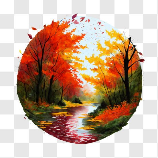 Baixe Pintura de Floresta de Outono com Árvores Coloridas e Riacho PNG -  Creative Fabrica