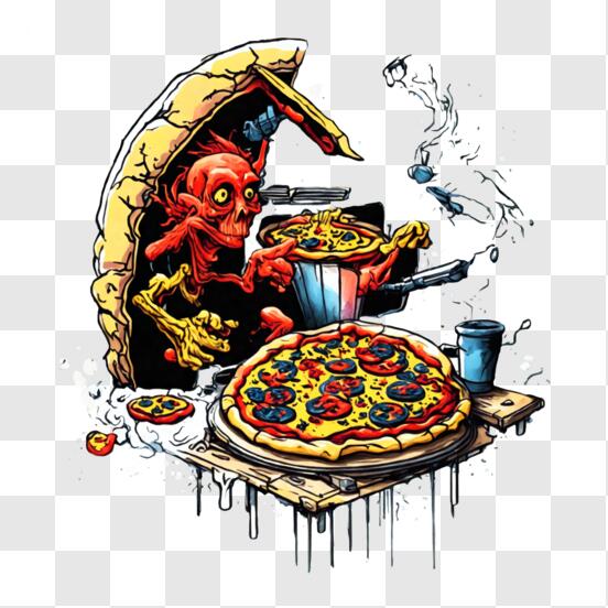 Download Devil Cooking Pizza with Knives and Pots PNG Online