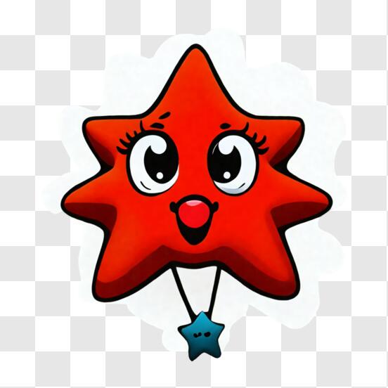 Niedlicher roter Stern-Aufkleber mit lächelndem Gesicht und großen