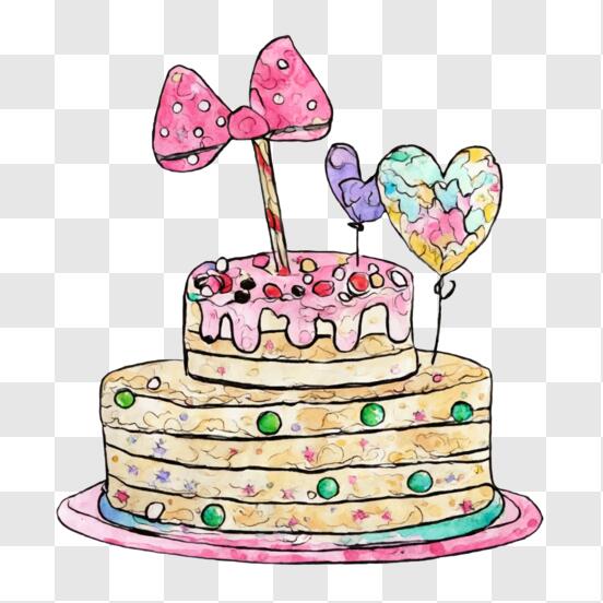 Gâteau De Joyeux Anniversaire Avec Décoration De Ballons Colorés Carte D' anniversaire