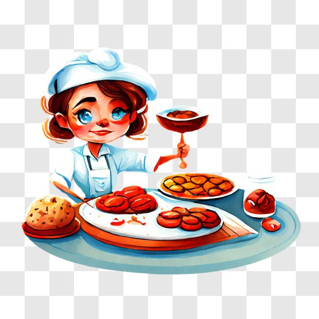 Download Cartoon Chef Cooking Delicious Food PNG Online - Creative