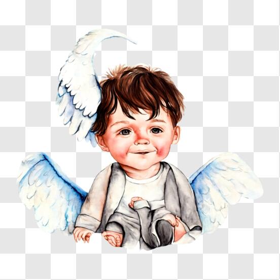 Scarica Bambino con ali di angelo nella pittura ad acquerello PNG Online -  Creative Fabrica