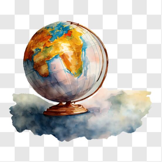 Télécharger Globe terrestre éducatif aquarelle sur les nuages PNG En Ligne  - Creative Fabrica