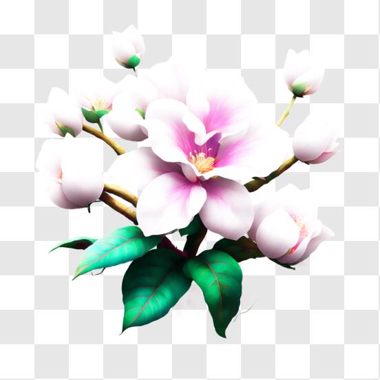 Download Beautiful White Rose with Pink Petals and Green Leaves PNG Online  - Creative Fabrica