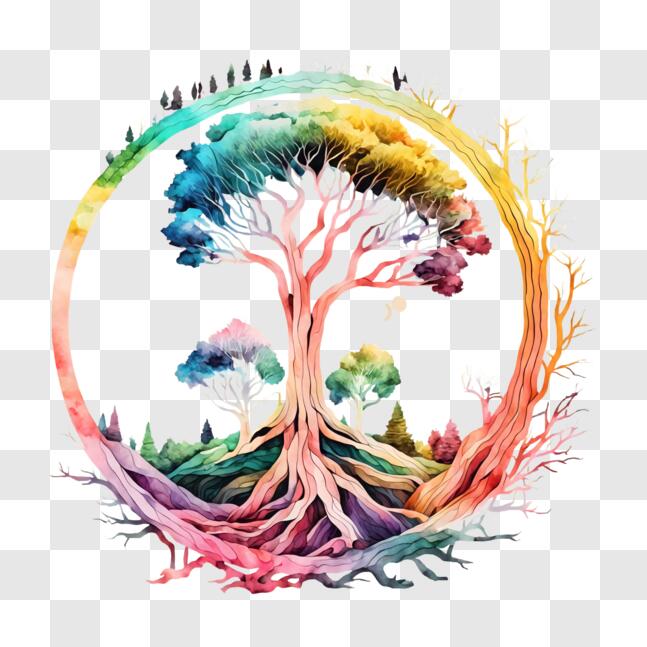 Download Colorful Tree with Open Circle Roots - Symbol of Unity and ...
